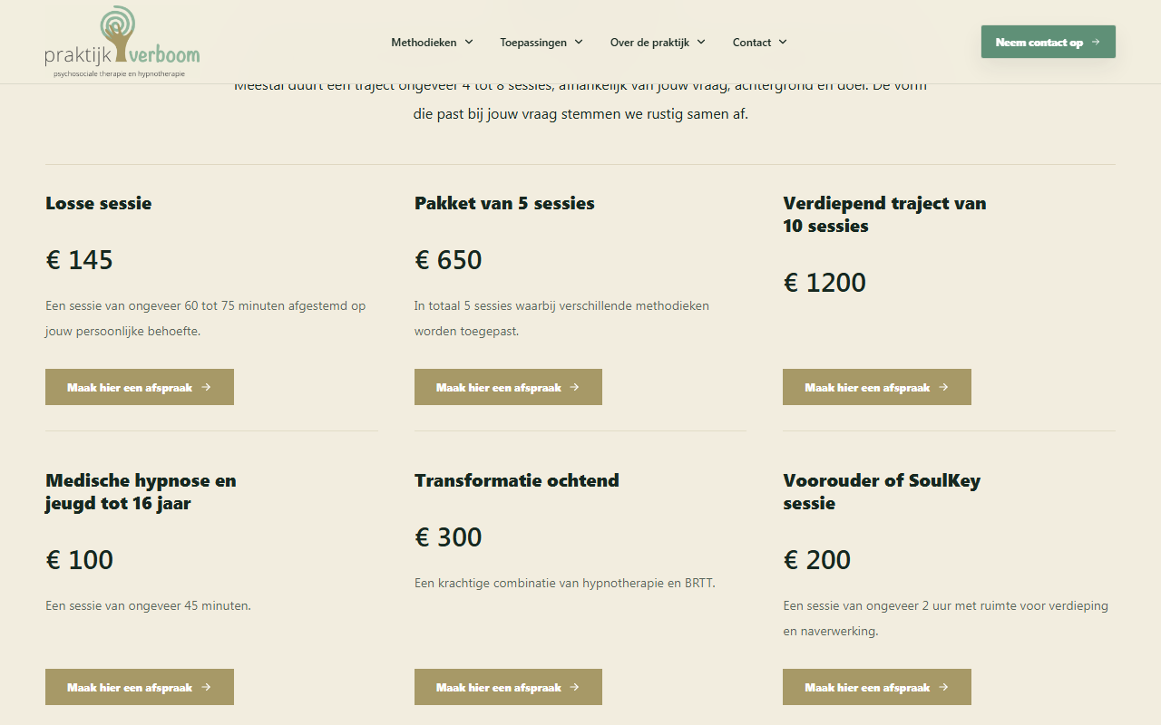 Praktijk Verboom praktische informatiepagina na de vernieuwing met rustige intro en afspraakroute